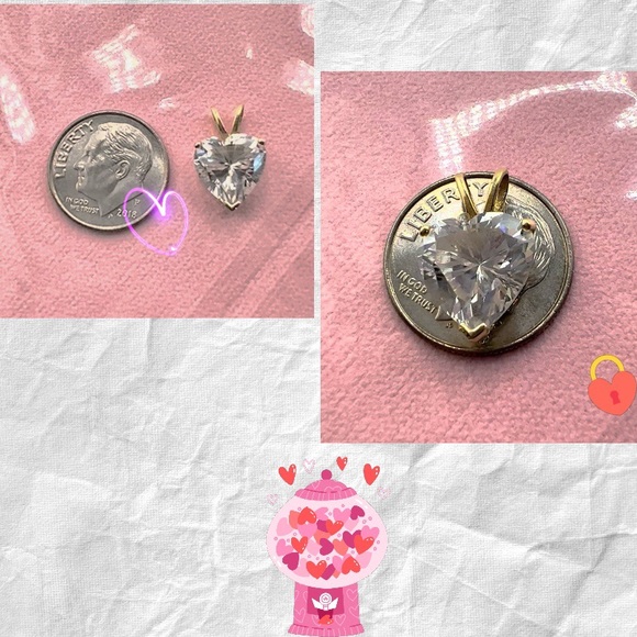 14K Yellow Gold CZ Solitaire Heart Cut Pendant - Picture 4 of 5